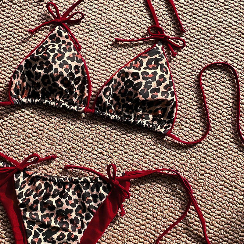 Damen Triangel-Bikini mit animalischem Druck und verstellbaren Bindebändern Drune