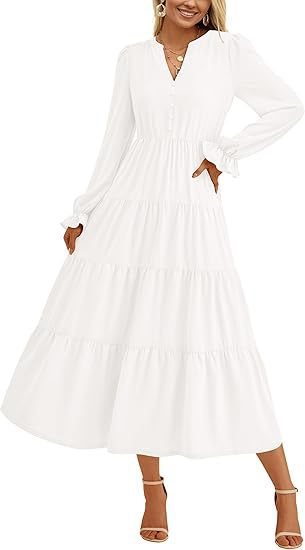 Damen Langärmliges Maxi-Kleid mit Volants Drune