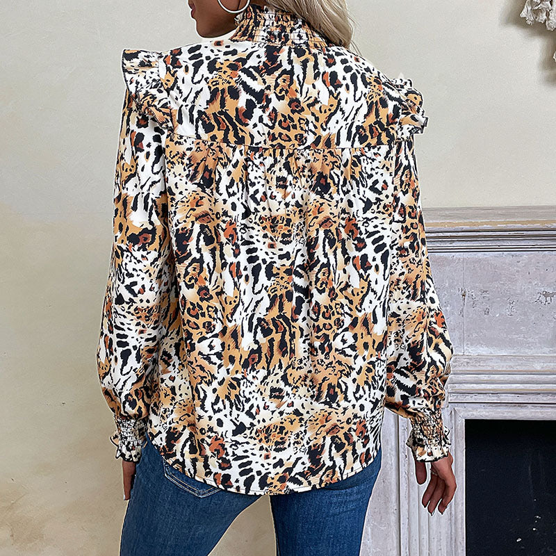 Damen Bluse mit voluminösen Puffärmeln und elastischem Rüschenkragen Drune