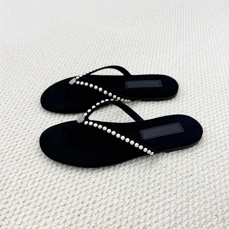 Damen Zehentrenner-Sandalen mit dekorativem Perlenschmuck und komfortablem Fußbett Drune