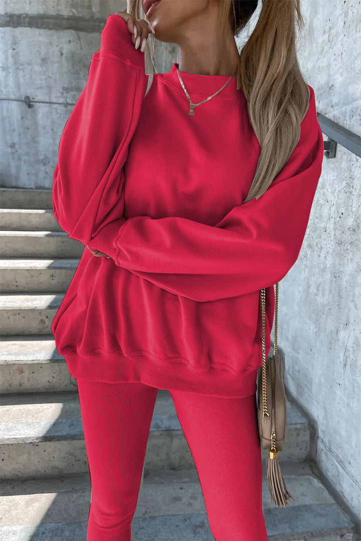 Damen sportliches Freizeitset mit lässigem Oversized-Sweatshirt und enganliegenden Leggings Drune