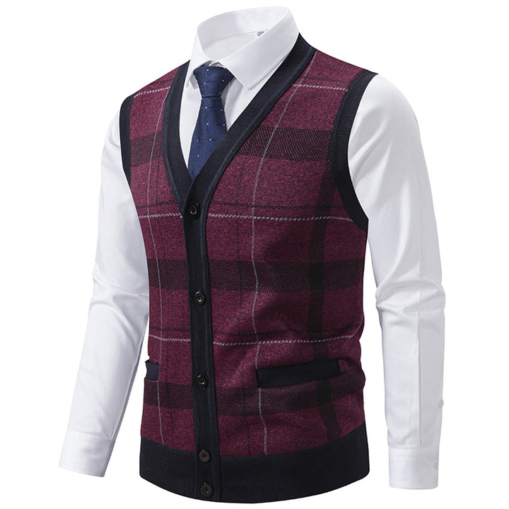 Herren elegante Strickjacke mit modernem Karomuster Drune