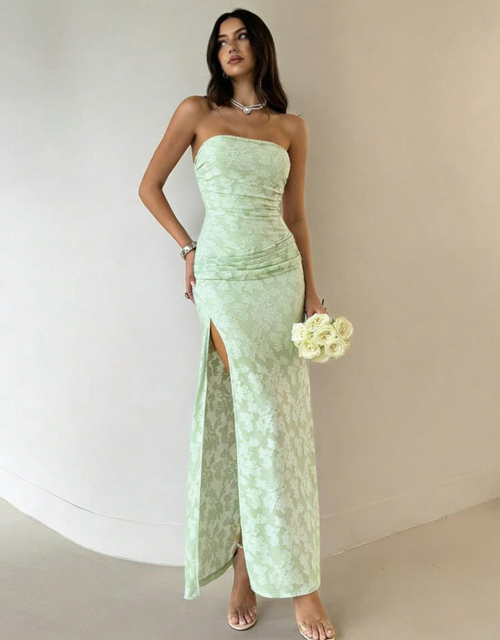 Damen Elegantes Maxikleid mit floralem Design und hoher Teilung Drune