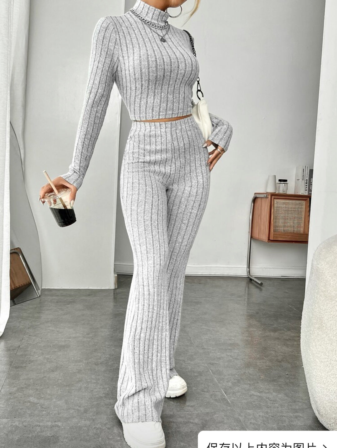 Damen sportliches Rippstrick-Loungewear-Set Drune