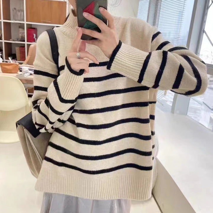 Damen Lässiger Strickpullover mit geringelten Design Drune