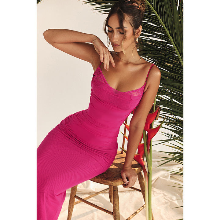 Damen Elegantes Maxikleid mit raffinierten Rüschendetails und verstellbaren Trägern Drune