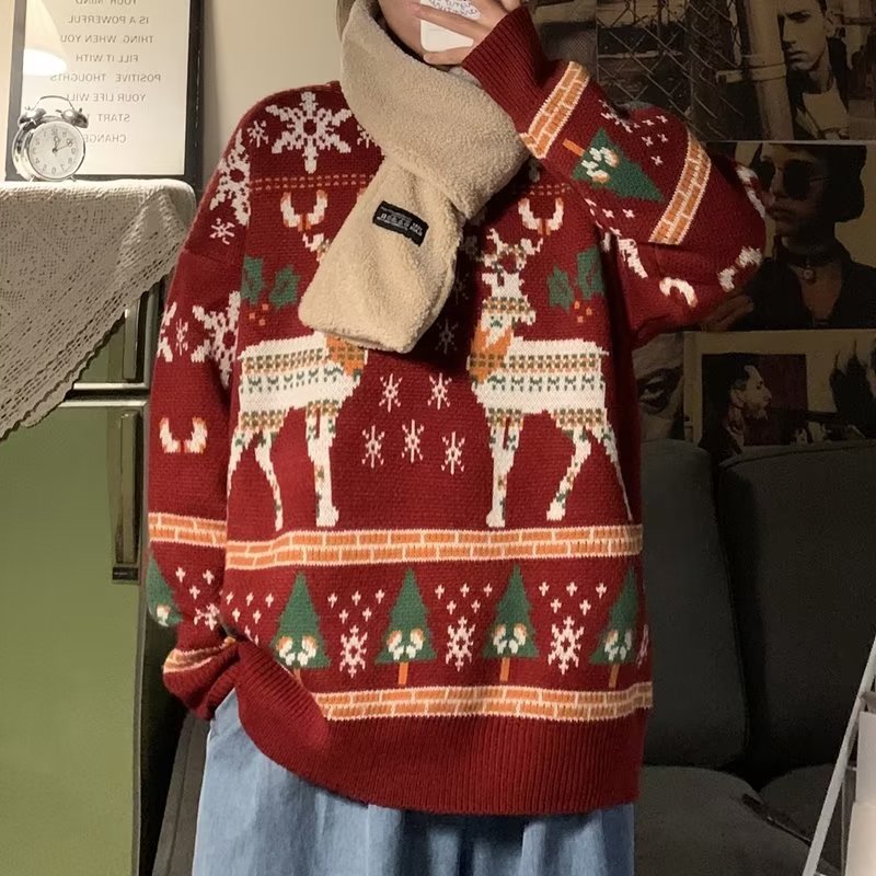Damen festlicher Winterpullover mit Weihnachtsmotiven Drune