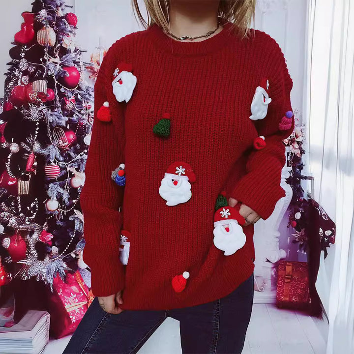 Damen Weihnachts-Pullover mit festlichem Santa-Motiv und strukturierter Strickqualität Drune
