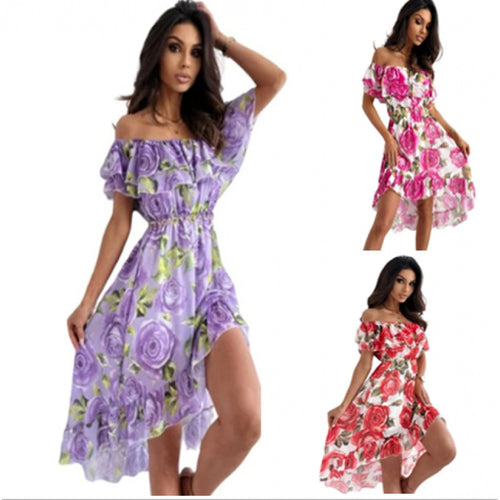 Damen Off-Shoulder Kleid mit Rüschendetails und floralem Druck Drune