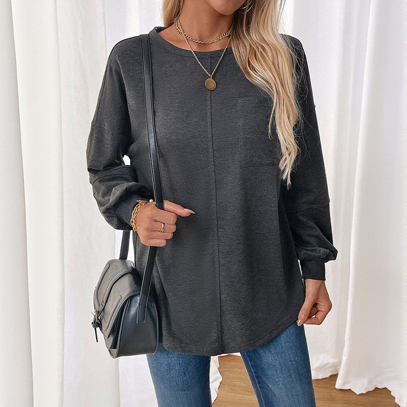 Damen bequeme Langarmshirt mit modischem Rundhals und lässigem Schnitt Drune