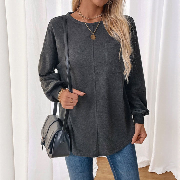 Damen bequeme Langarmshirt mit modischem Rundhals und lässigem Schnitt Drune