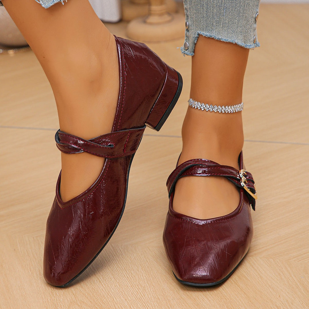Damen Elegante Ballerinas mit doppeltem Riemchen und metallic Oberfläche Drune