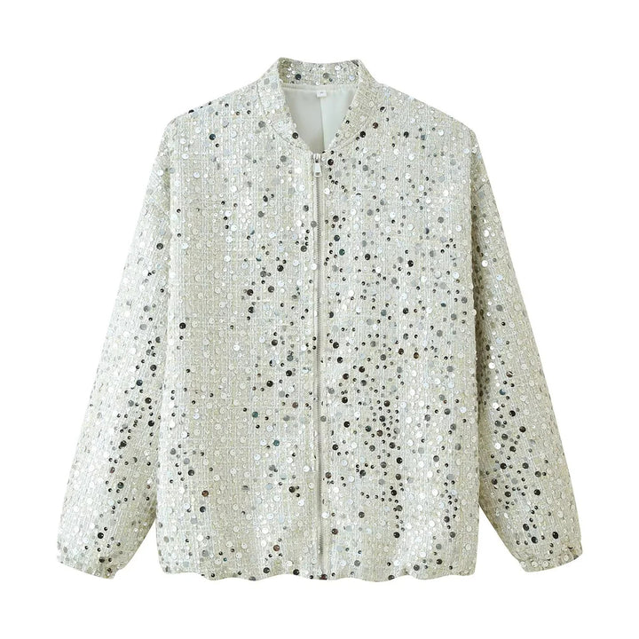 Damen Glitzernde Jacke mit Rundhalsausschnitt und verstecktem Reißverschluss Drune