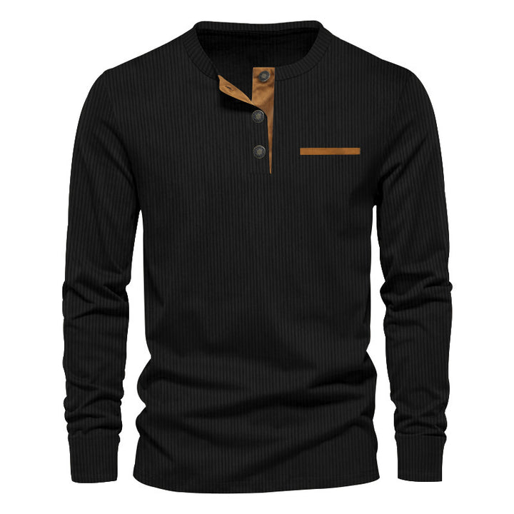 Herren nan geripptes Henley Langarmshirt aus Baumwollmischung figurbetont Drune