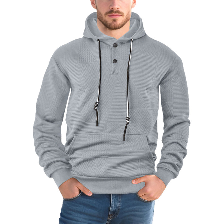 Herren nan strukturierter Kapuzenpullover mit Druckknopfleiste und Kängurutasche Drune