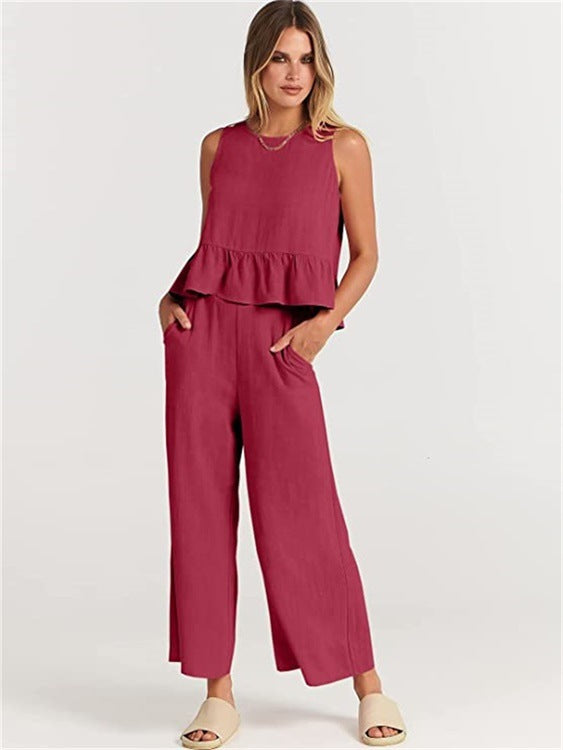 Damen luftige Sommerbluse und weite Hose Drune