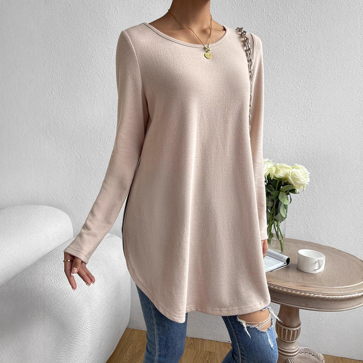 Damen lässiges Longsleeve-T-Shirt mit asymmetrischem Saum und bequemem Rundhalsausschnitt Drune