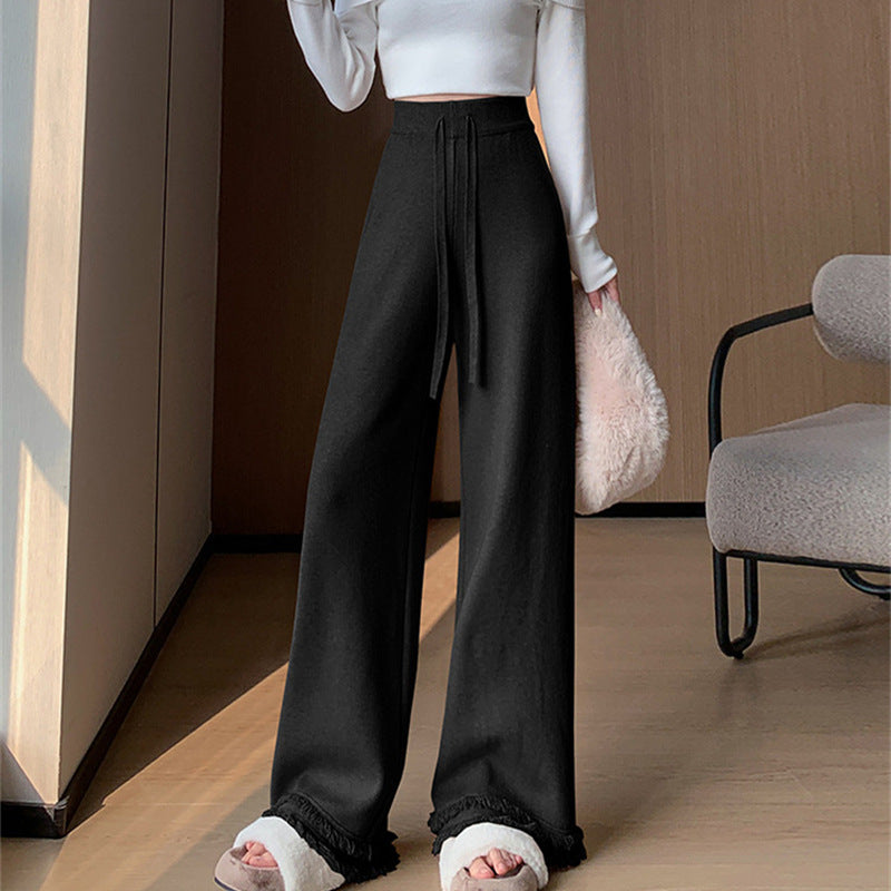 Damen Elegante und bequeme High-Waist-Hose mit eleganten Fransen Drune