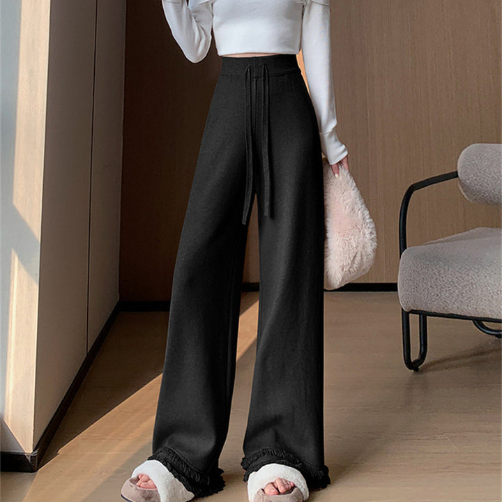 Damen Elegante und bequeme High-Waist-Hose mit eleganten Fransen Drune