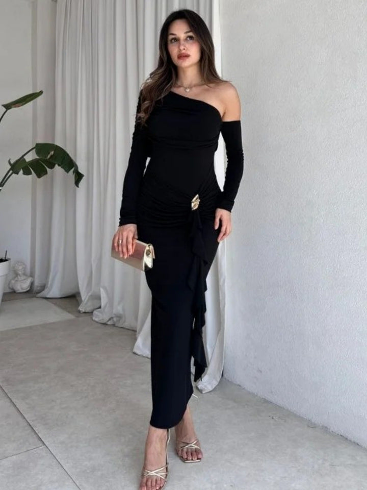 Damen elegantes Wickelkleid mit asymmetrischem Design und raffinierten Drapierungen Drune