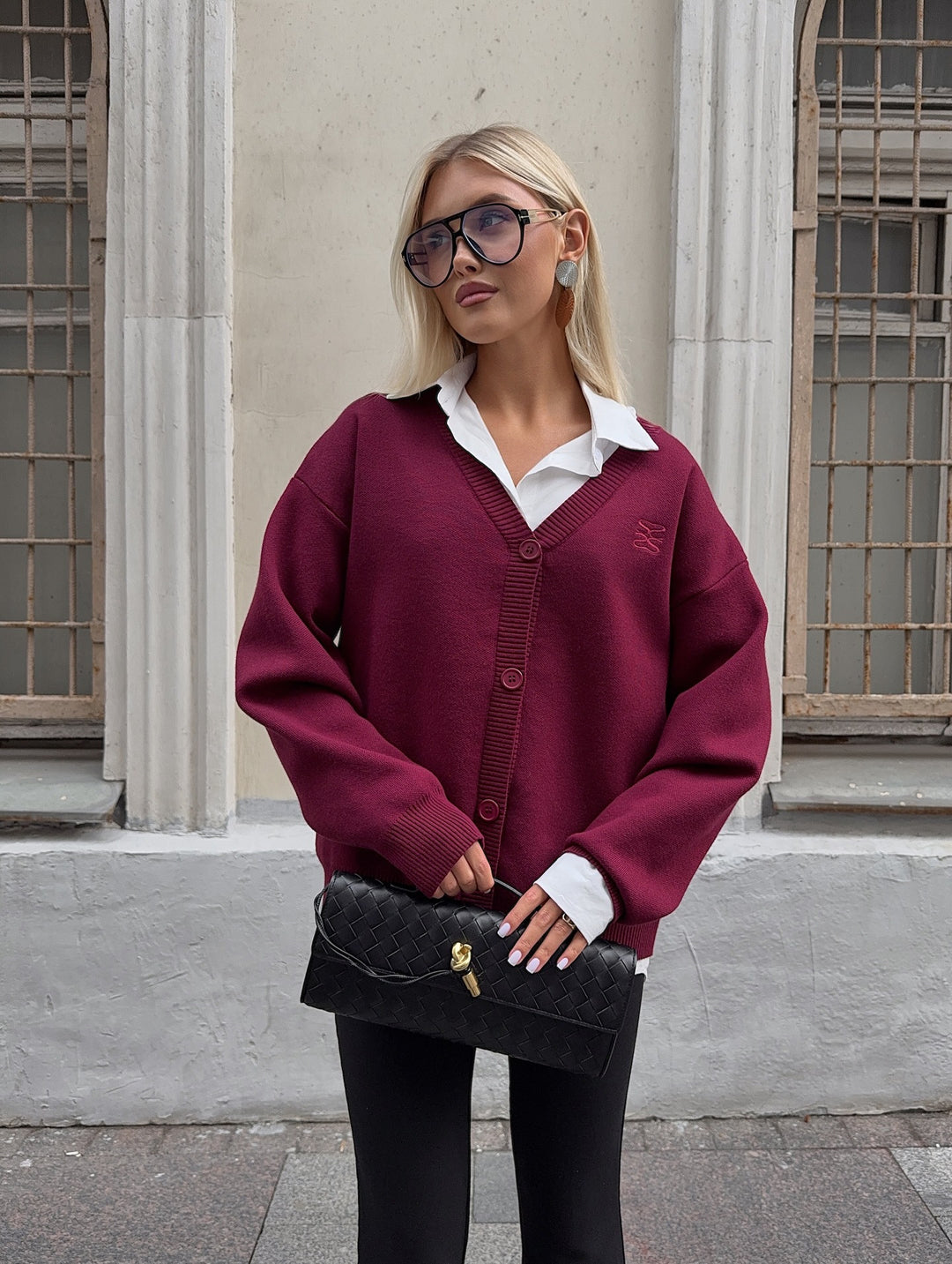 Damen Oversized Strickjacke mit elegantem V-Ausschnitt und Komfortabeln Knopfdetails Drune