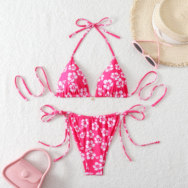 Damen Triangel-Bikini mit verstellbaren Bindebändern und floralen Mustern Drune