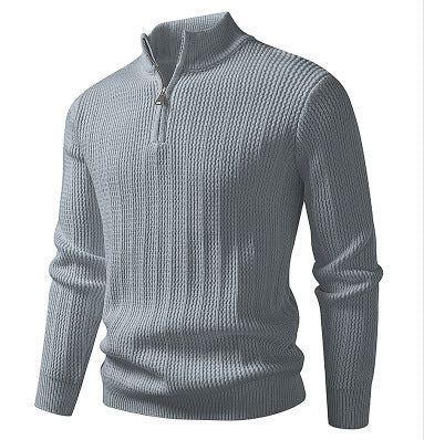 Herren nan feinstrukturierter Halbzip-Pullover mit Stehkragen, geripptem Strukturstrick und schmaler Passform Drune