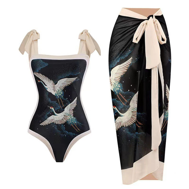 Damen Einteiliger Badeanzug mit stilvollem Wickelrock und modischem Muster Drune