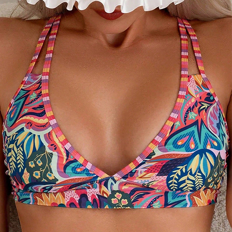 Damen Triangel-Bikini-Oberteil mit lebendigem Paisleymuster und verstellbaren Trägern Drune