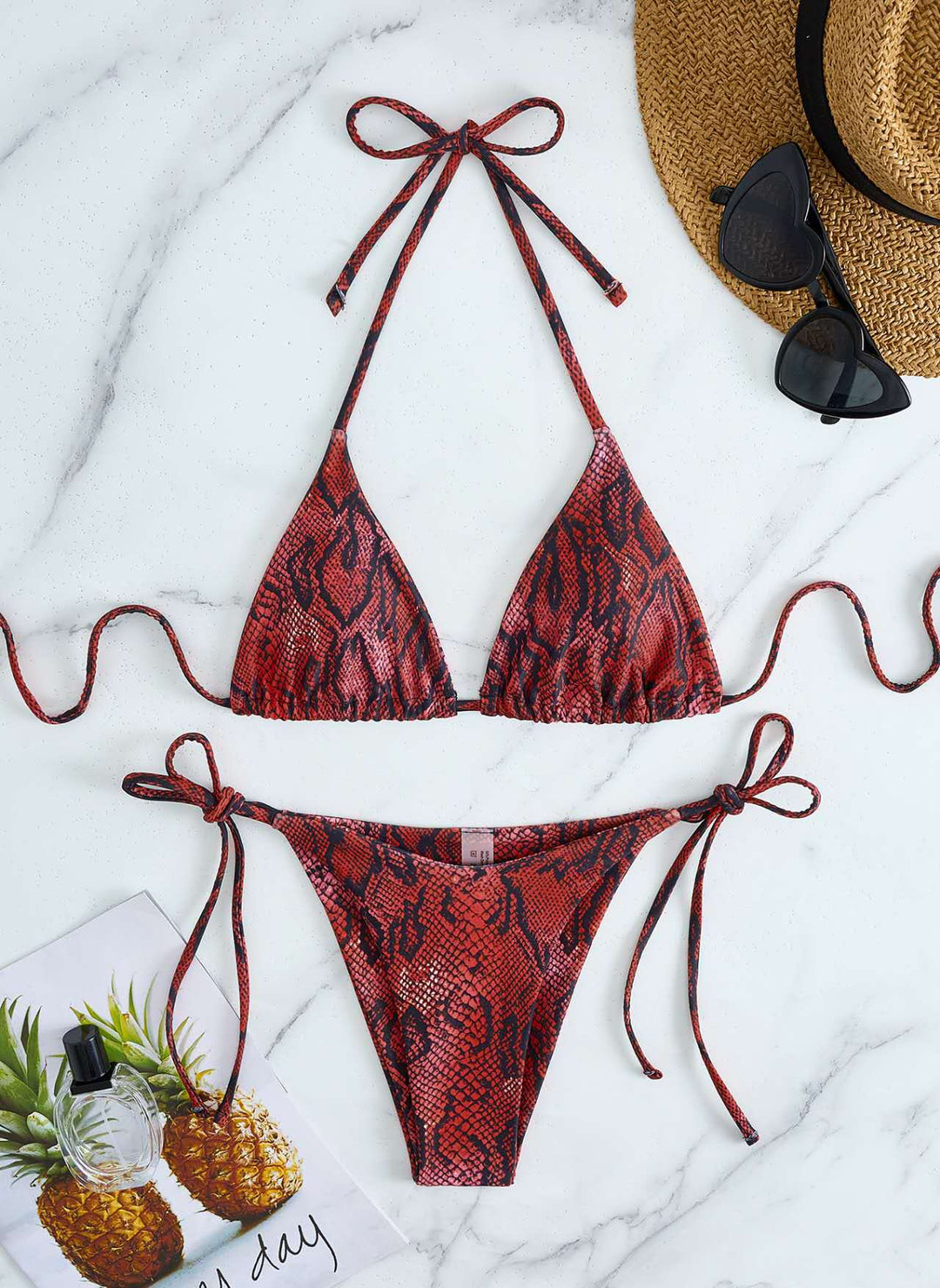 Damen Triangel-Bikini mit Schlangenprint und verstellbaren Trägern Drune