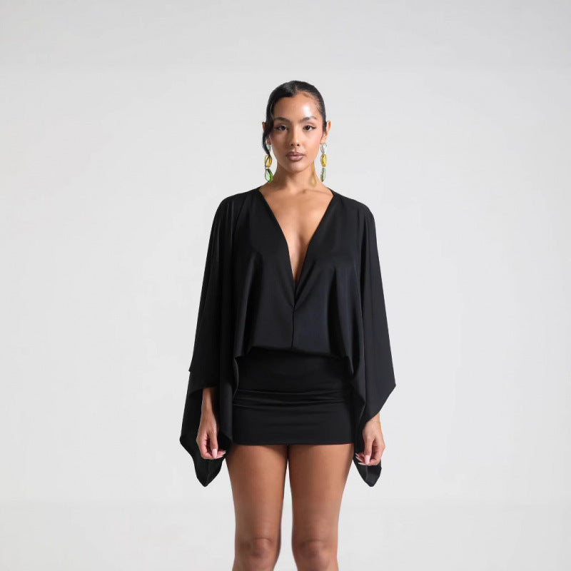 Damen Chices Minikleid mit voluminösen Ärmeln und elegantem Stehkragen Drune