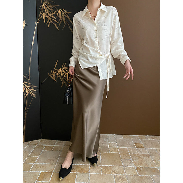 Damen Langarm-Hemd mit drapiertem Design Drune