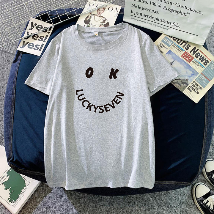 Damen modisches T-Shirt mit lässigem Smiley-Print und hochwertiger Baumwollqualität Drune