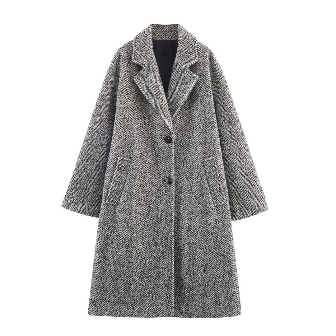 Damen klassische Oversized Wollmantel Drune