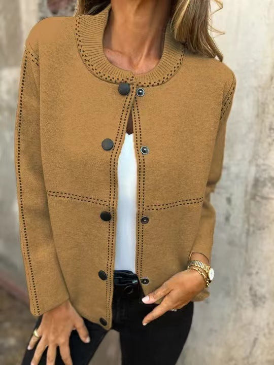 Damen Strickjacke mit Knopfleiste und edler Halslinie Drune