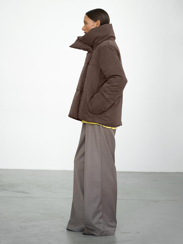 Damen Oversized Daunenjacke mit hohem Kragen und Druckknopfverschluss Drune