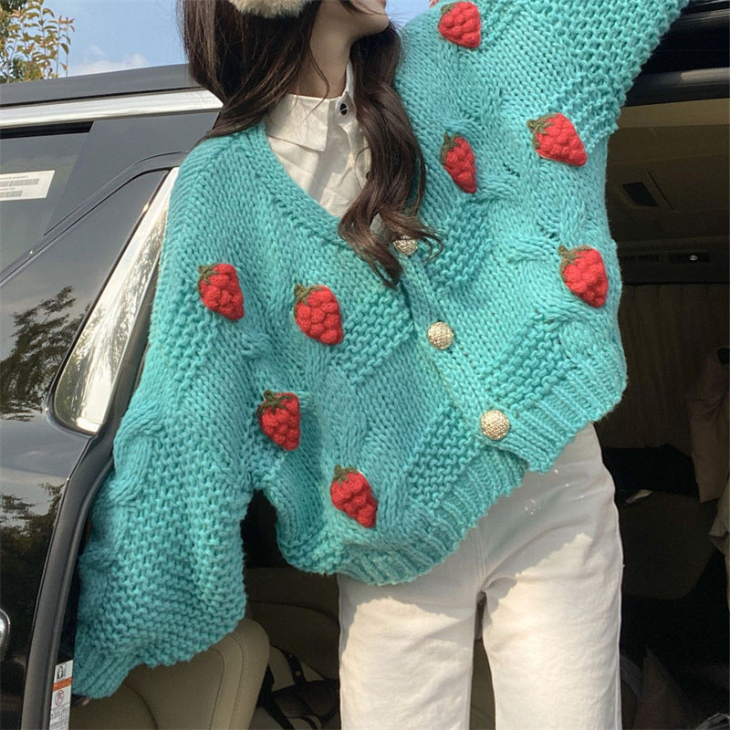 Damen kuschelige Strickjacke mit verspielten Applikationen Drune