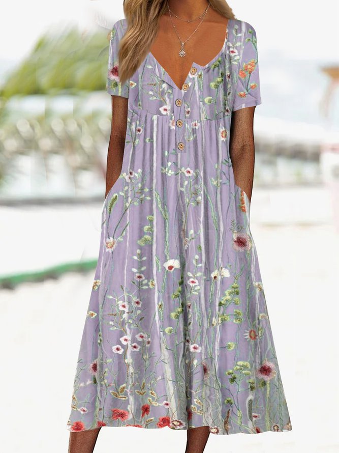 Damen Maxikleid mit zeitlosem Blumenmuster und seitlichen Taschen Drune