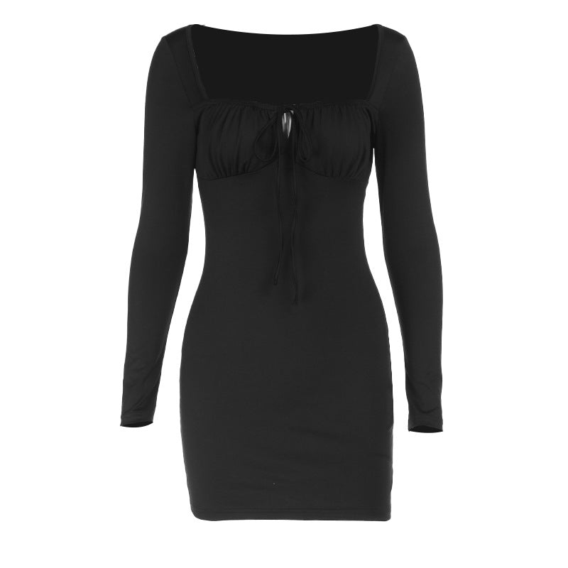 Damen figurbetontes Minikleid mit raffiniertem Ausschnitt und langen Ärmeln Drune