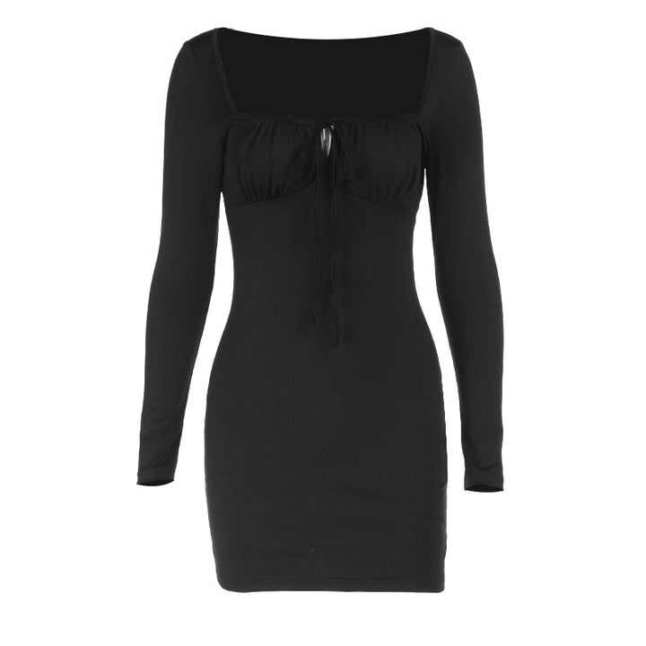 Damen figurbetontes Minikleid mit raffiniertem Ausschnitt und langen Ärmeln Drune