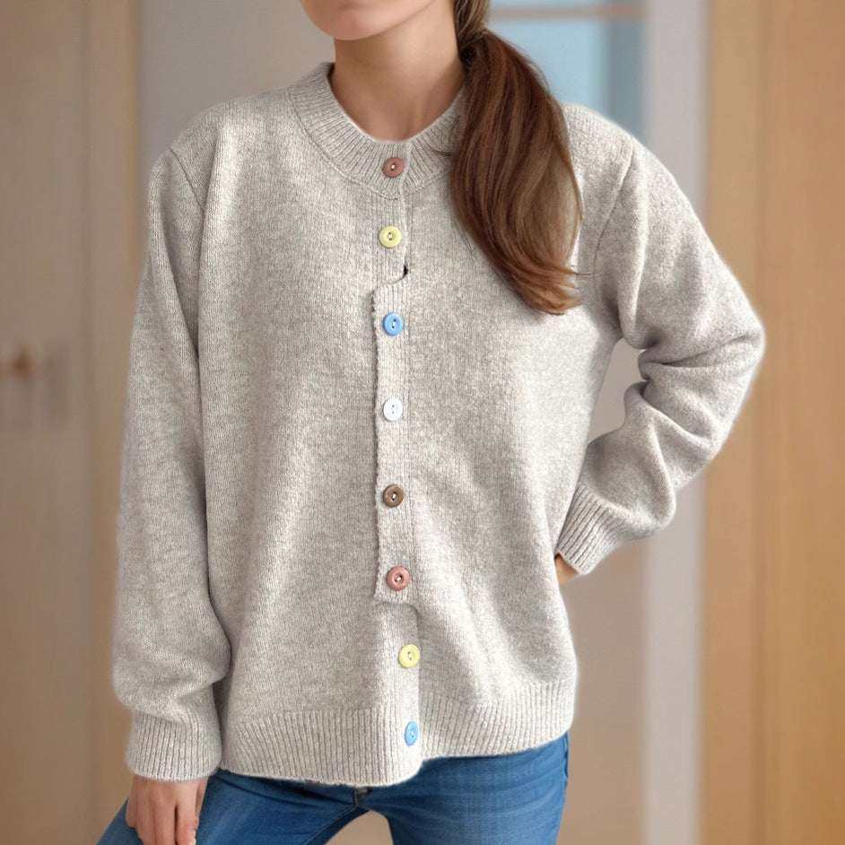 Damen kuschelige Strickjacke mit bunten Knopfdetails Drune