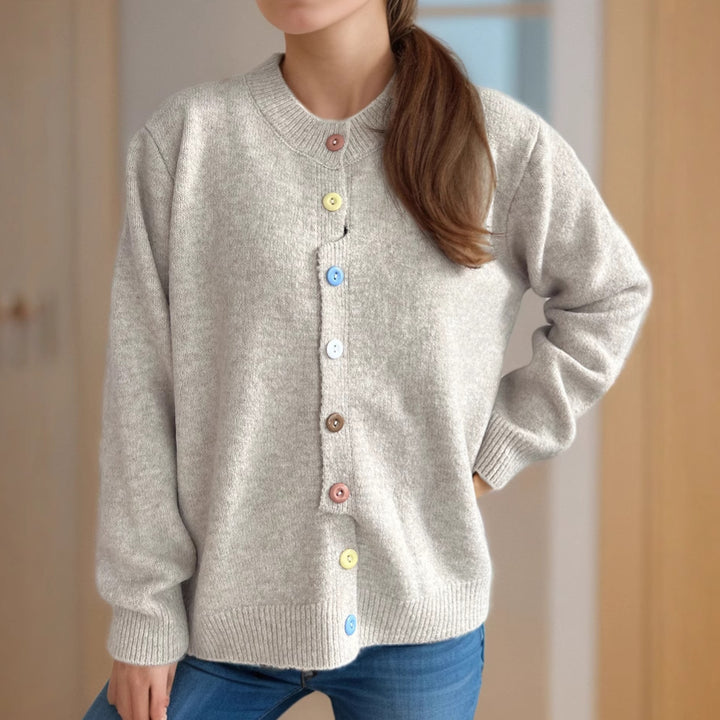 Damen kuschelige Strickjacke mit bunten Knopfdetails Drune