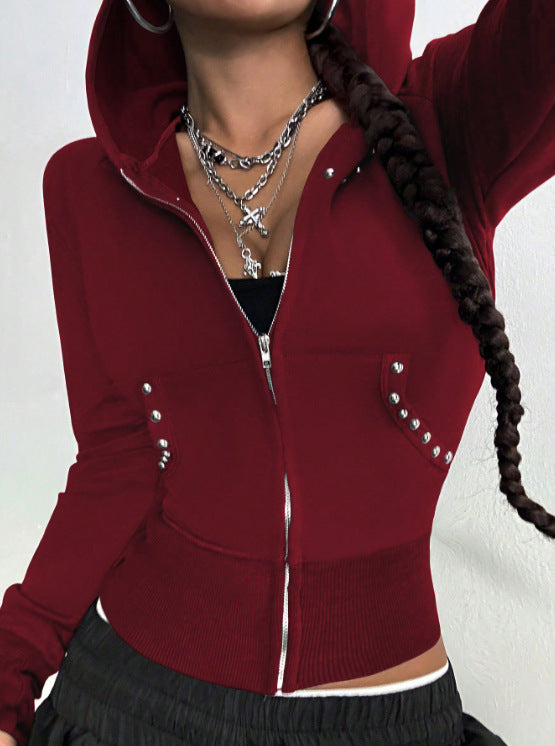 Damen sportliche Kapuzenjacke mit dekorativen Strassdetails Drune