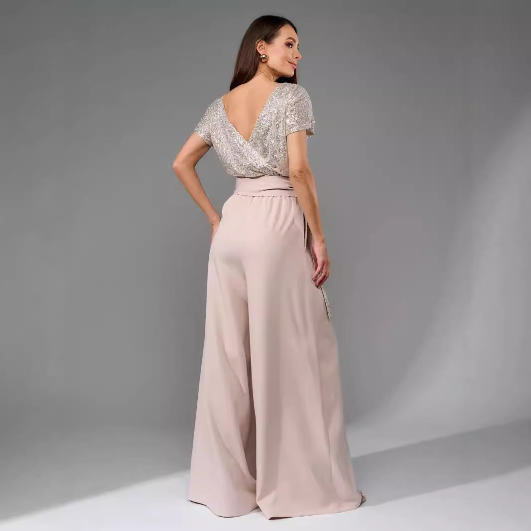 Damen Glamouröser Style-Outfit mit glitzerndem Oberteil und weitem Schnitt Drune