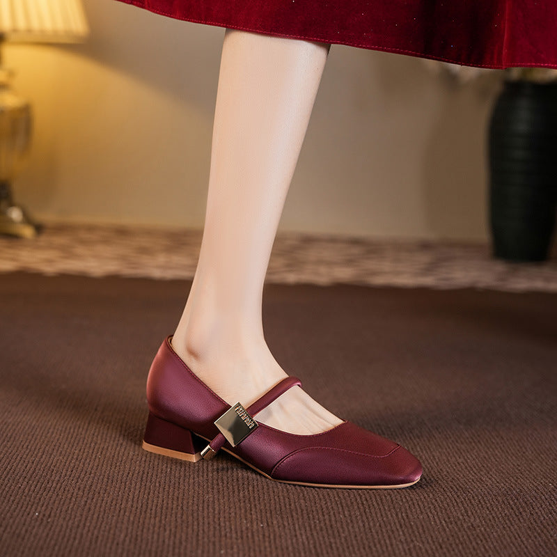 Dame Quadrat-Zehentrenner Mary Jane Pumps mit Blockabsatz Drune