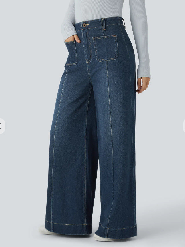 Damen weit geschnittene Jeanshose mit hohen Taschen Drune