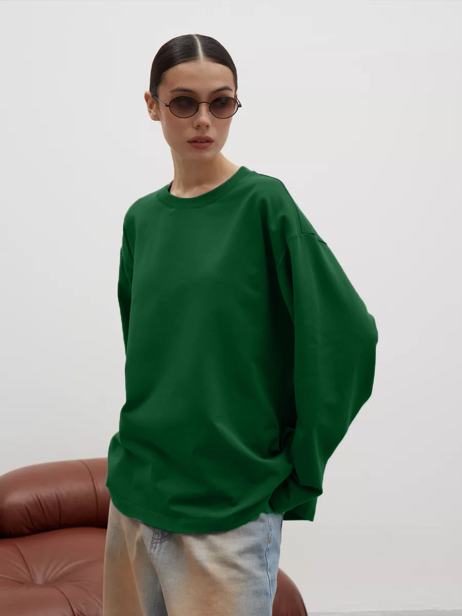 Damen lässiges Langarmshirt mit Rundhalsausschnitt und weichem Baumwollstoff Drune