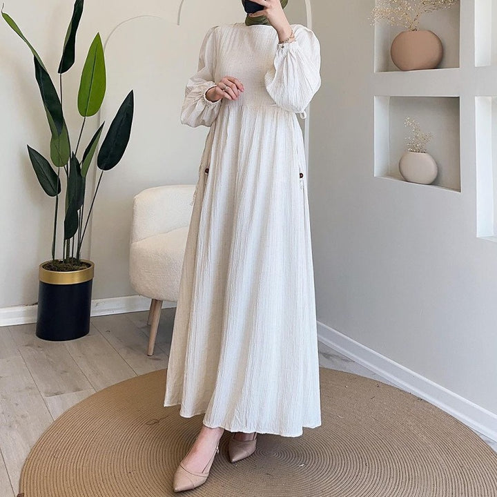 Damen Maxikleid mit strukturiertem Design und Puffärmeln Drune
