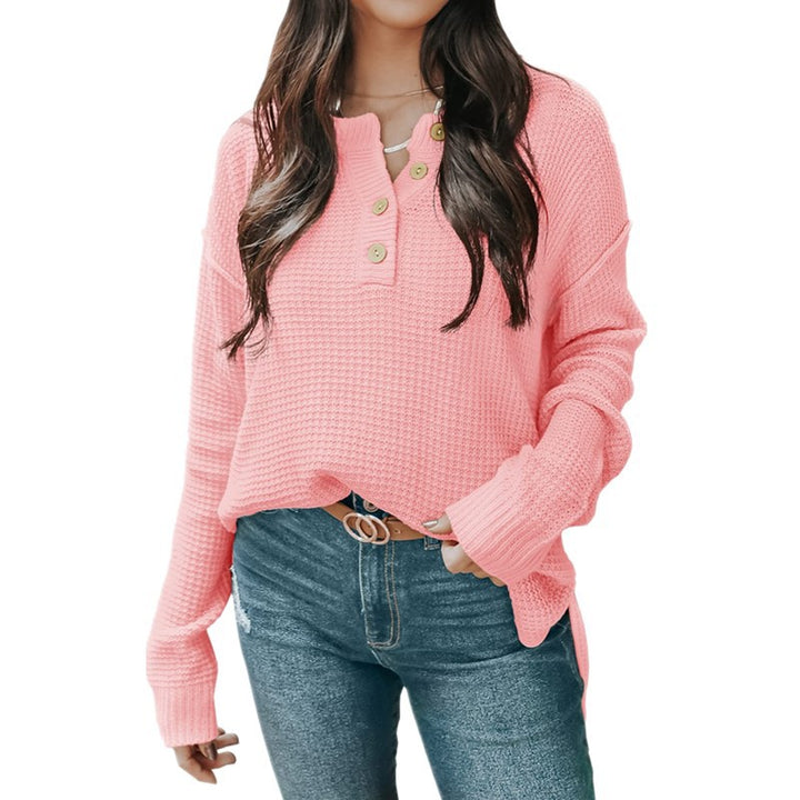 Damen lässiger Oversized Pullover mit Knopfleiste und strukturiertem Material Drune