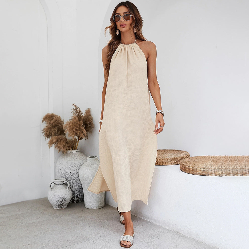 Damen Maxikleid mit raffiniertem Rüschendetail und elegantem Halter-Ausschnitt Drune
